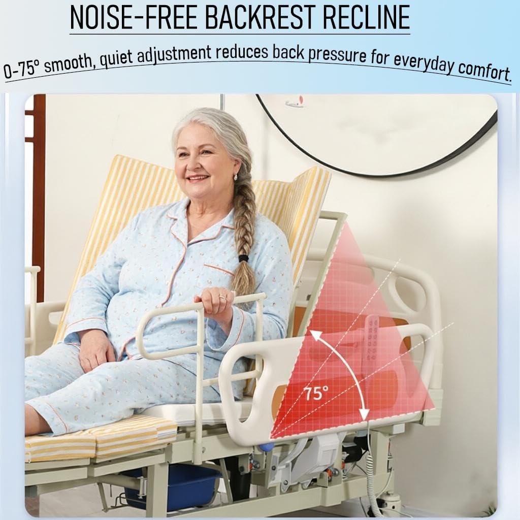 Full Electric Hospital Bed for Home Use – 550 lbs Weight Capacity, Electric Bedpan, Anti-Slip Rails | Remote Control Adjustable Backrest & Legrest for Elderly, Patient Care & Rehabilitation