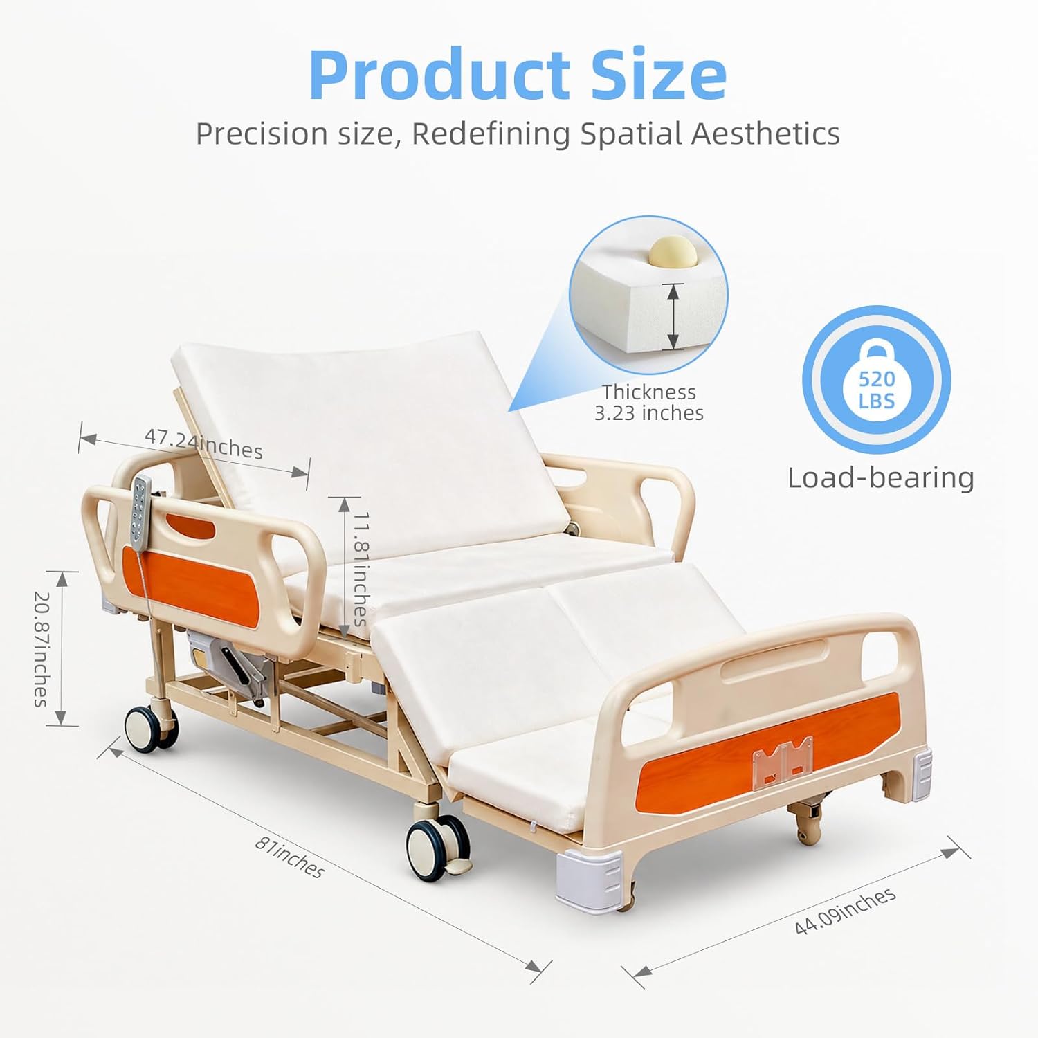 Upgrade 5 Function Full Electric Hospital Bed, Medical Bed with Lateral Tilting for Home Use, Adjustable Hospital Bed with Mattress, Locking Casters, IV Pole