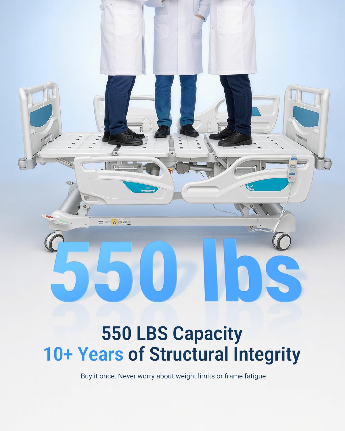 Timotion 5-Function Electric Hospital Bed with CPR Emergency Release, German DEWERT Motor, 250kg Weight Capacity, Adjustable Home Care Bed for Elderly Patients