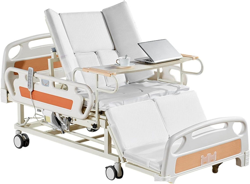 Premium 5 Function Full Electric Hospital Bed with Lateral Tilting for Home Use, Hospital ICU Bed with Fully Adjustable, Remote Control, Quiet Wheels, IV Pole