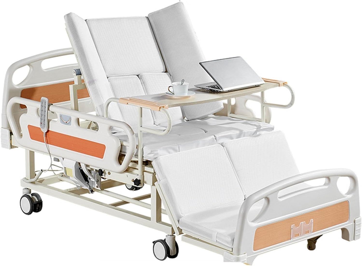 Premium 5 Function Full Electric Hospital Bed with Lateral Tilting for Home Use, Hospital ICU Bed with Fully Adjustable, Remote Control, Quiet Wheels, IV Pole