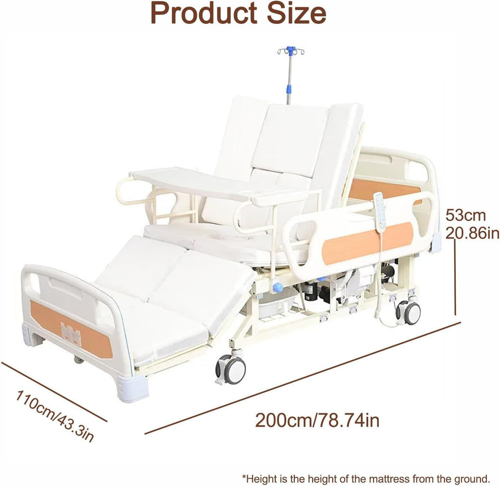 Full Electric Hospital Bed for Home Use – 550 lbs Weight Capacity, Electric Bedpan, Anti-Slip Rails | Remote Control Adjustable Backrest & Legrest for Elderly, Patient Care & Rehabilitation