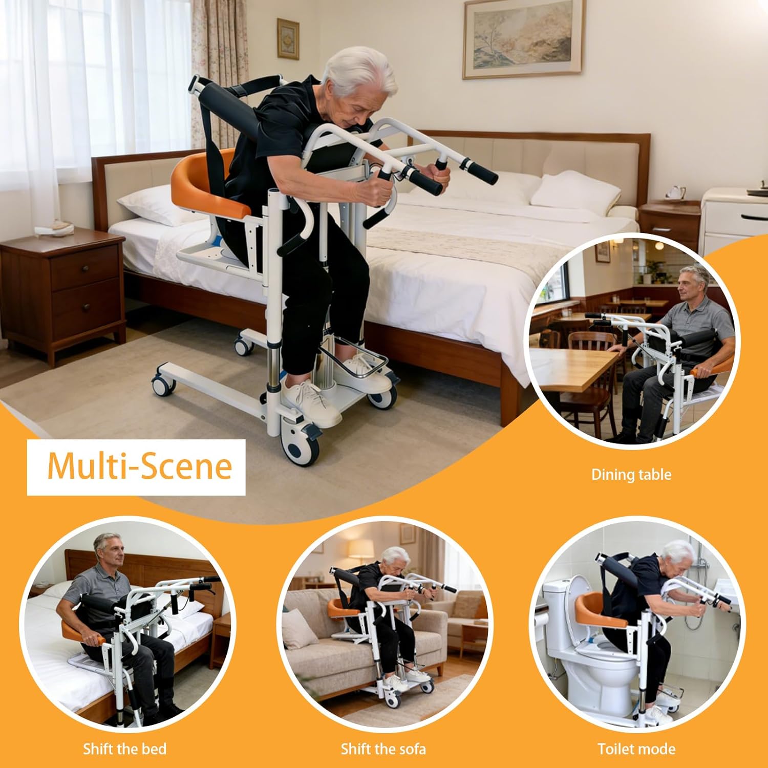 Patient Lift Transfer Chair for Home, Hydraulic Patient Lift Chair with Adjustable Height & 180° Open Design - Home Care Mobility Transfer Chair for Elderly Adults, 330 lb Capacity