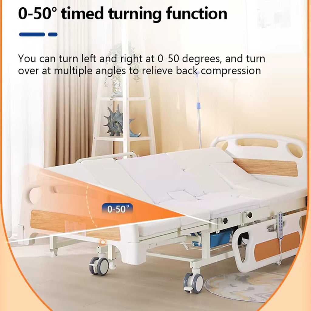 Premium 5 Function Full Electric Hospital Bed with Lateral Tilting for Home Use, Hospital ICU Bed with Fully Adjustable, Remote Control, Quiet Wheels, IV Pole