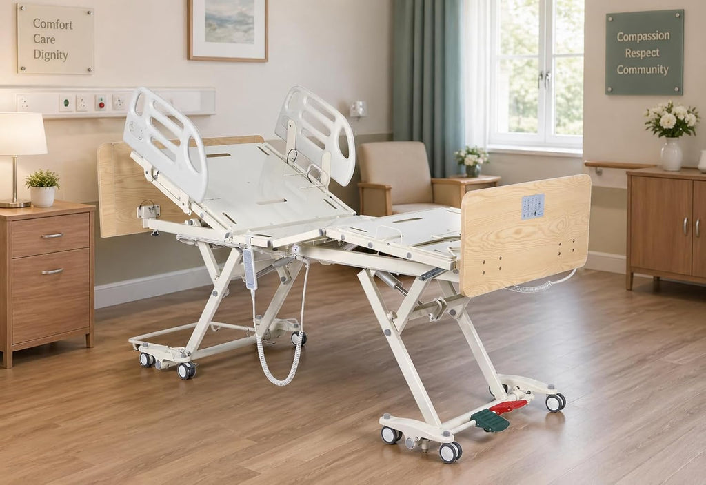 B337 Instant Wide LTC Low Term Care Bed w/ 36x80 Mattress and Composite Swing Down Rails