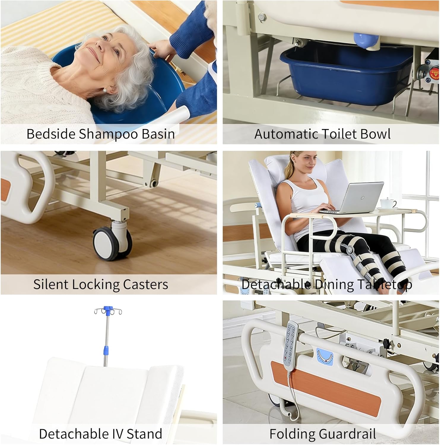 Electric Hospital Bed for Home Use with Auto Side Tilt, Adjustable Medical Bed with Remote Control, Pressure Relief Mattress, IV Pole, Lockable Wheels, 550 lbs Capacity for Elderly Patient Care