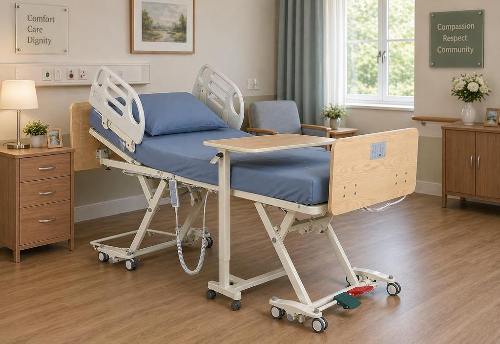 B337 Instant Wide LTC Low Term Care Bed w/ 36x80 Mattress and Composite Swing Down Rails