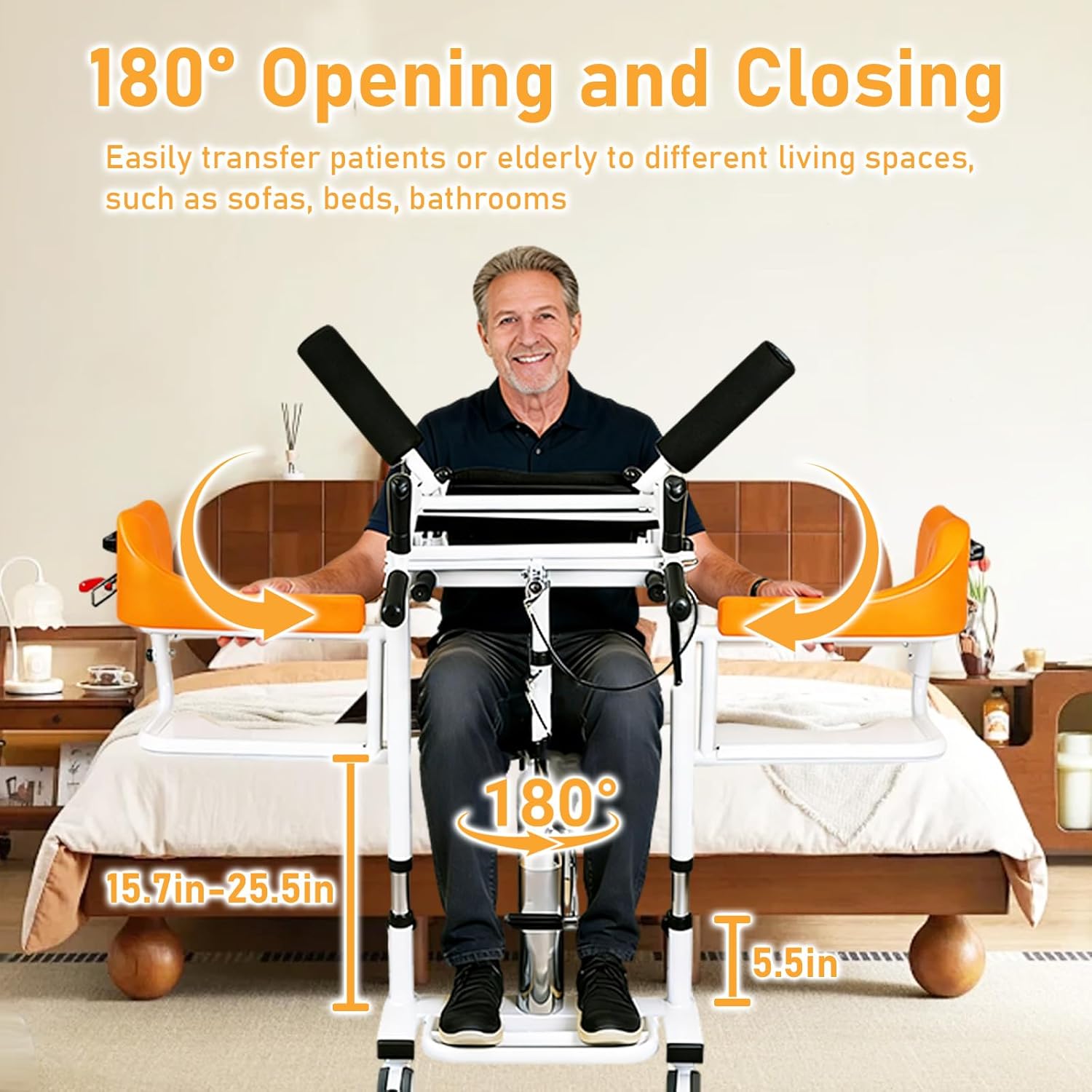 Patient Lift Transfer Chair for Home, Hydraulic Patient Lift Chair with Adjustable Height & 180° Open Design - Home Care Mobility Transfer Chair for Elderly Adults, 330 lb Capacity