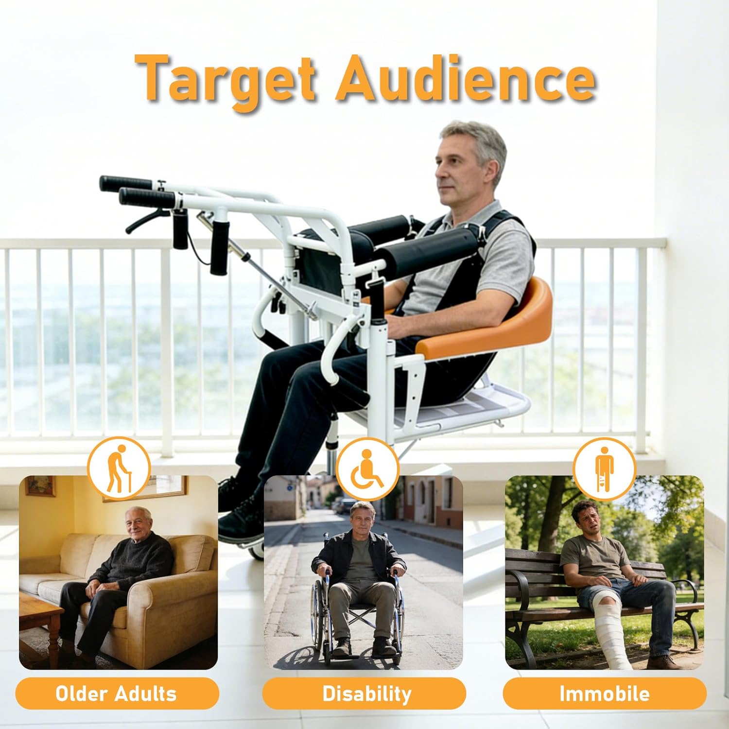 Patient Lift Transfer Chair for Home, Hydraulic Patient Lift Chair with Adjustable Height & 180° Open Design - Home Care Mobility Transfer Chair for Elderly Adults, 330 lb Capacity