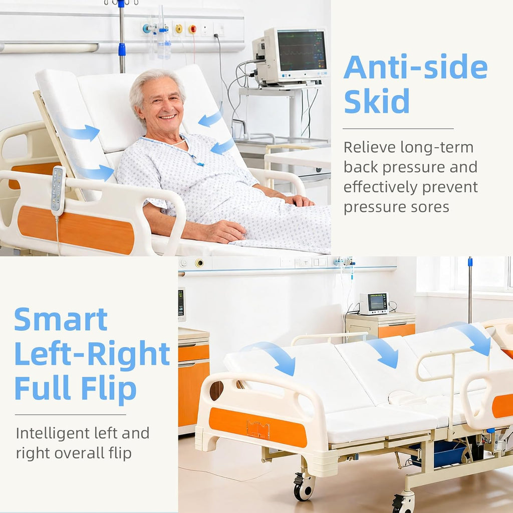 Upgrade 5 Function Full Electric Hospital Bed, Medical Bed with Lateral Tilting for Home Use, Adjustable Hospital Bed with Mattress, Locking Casters, IV Pole