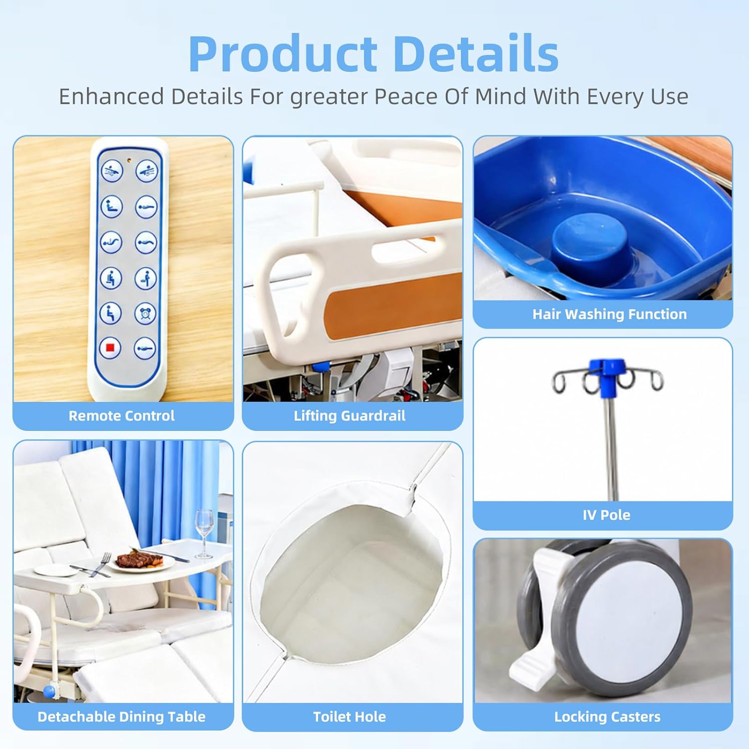 Upgrade 5 Function Full Electric Hospital Bed, Medical Bed with Lateral Tilting for Home Use, Adjustable Hospital Bed with Mattress, Locking Casters, IV Pole