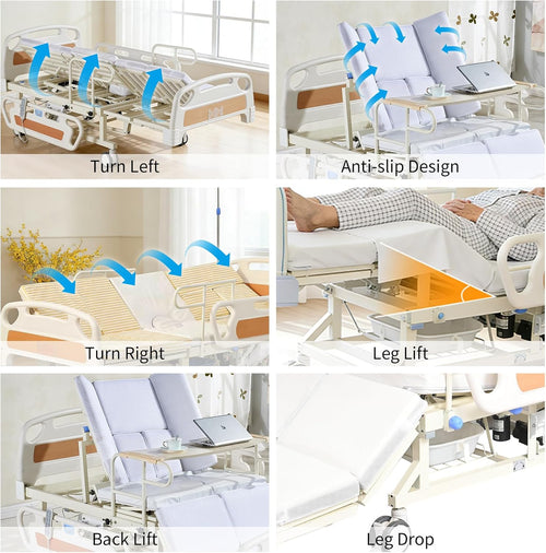 Electric Hospital Bed for Home Use with Auto Side Tilt, Adjustable Medical Bed with Remote Control, Pressure Relief Mattress, IV Pole, Lockable Wheels, 550 lbs Capacity for Elderly Patient Care